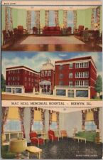 BERWYN, Illinois Postcard MAC NEAL MEMORIAL HOSPITAL Lobby & Lounge Views Linen picture