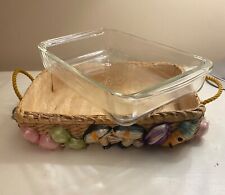 Vintage PYREX Lined Woven Wicker Casserole Basket with Pyrex dish picture