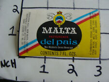 Original Vintage Label: MALTA del pais 7 oz. Cerveceria hull, new haen conn. picture