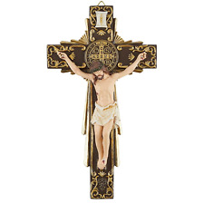 Handcrafted Highly Detailed Crucifix Wall Cross with St. Benedict of Nursia M... picture