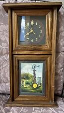 Vtg JOHN DEERE TRACTOR Wood Frame MANTEL CLOCK Battery operated WORKS 22”x12” picture