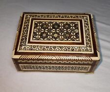 Vintage Hand Carved Inlaid Abalone Mother Of Pearl Trinket Box with hinged Lid picture