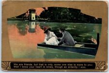 Postcard - Love/Romance Greeting Card w/ Poem and Lovers Boat Lake Scene Picture picture