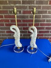Pair Antique Carved Swan's Head Wood Fragment Lamps with Lucite Bases picture