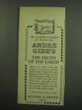 1949 Alfred A. Knopf Book Advertisement - The Fruits of the Earth by Andre Gide picture