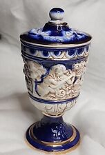 NORLEANS ITALY Cobalt Blue & White Gold Cherub Urn Container Canister Vintage picture