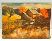 Country Scene 3-D Postcard Vintage Unposted Barn Pond Cows Ducks USA picture