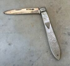 Sterling Silver & Mother Of Pearl Fruit Knife Shield Cartouche Pear Design 1800s picture