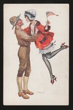 [78752] OLD RISQUE POSTCARD ARTIST SIGN HEROUARD WW1 U.S. SOLDIER LIFTING GIRL picture