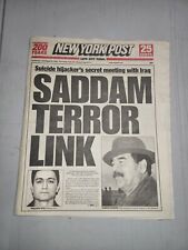 NY Post 9/19/01 ~ Saddam Terror Link ~ 9/11 Newspaper ~ Sept 19, 2001 picture