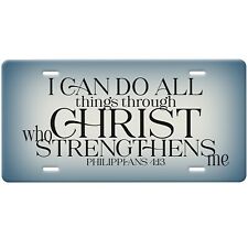 Philippians 4:13-I Can Do All Things Christian License Plate-Black-Blue/Cream picture
