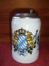 Vintage ALWE Pewter & Porcelain Beer Stein Blue Crest Lions German 95% Zinn  picture