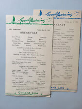 1956 R.M.S. Queen Mary Cunard Line Breakfast Two Menus Vintage Original picture
