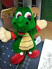 VINTAGE CLARENCE THE CARING DRAGON - FCE RARE GREEN PLUSH DOLL & MATCHING PIN picture