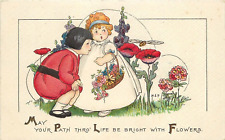 Postcard C-1910 MEP Children Flowers saying Evans 23-3014 picture