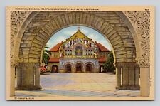 Postcard Church Stanford University Palo Alto California CA, Vintage Linen i10 picture