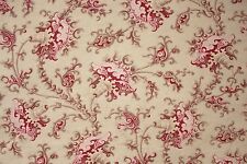 Bed curtain Cretonne Antique French Fabric pink khaki c1880 Arts & Crafts ruffle picture