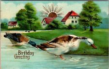Postcard Antique Vintage Birthday Duck Gel Coat JB12 picture