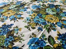 6+ yds Vtg House 'N Home Fabrics & Draperies Floral Rose Fabric Blue Green Gold picture