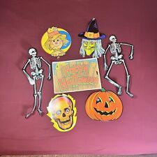 Vintage Halloween Beistle Co Diecut Paper Decor 1973, 1979 Skull Witch Skeleton picture