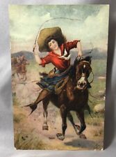 c 1905 COWGIRL on HORSE Postcard Antique Western Cowboy BELLE of PLAIN Undivided picture