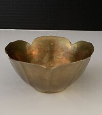 Vintage Solid Brass Lotus Bowl Patina Floral Footed picture
