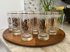 Atomic Gold Frosted Pinwheel High Ball Cocktail Glass - MCM Vintage set of 8 picture