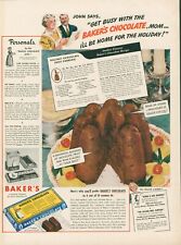 1941 Baker's Chocolate Recipe Holiday Chocolate Fruit Pudding Famous Print Ad L5 picture