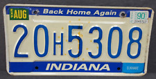 1990 Indiana License Plate 20H5308 Back Home Again Embossed Steel Plate Elkhart picture