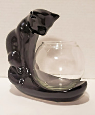 Vintage Haeger Black Ceramic Cat With Glass Fish Bowl 1996 picture