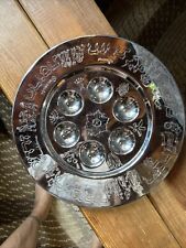 Passover Seda Plate 13” Diameter Silver Metal picture