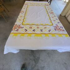 Vintage Red WHITE  Yellow  Blue Floral Tablecloth 64
