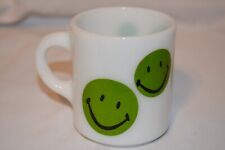 Vintage Retro White Milk Glass Mug Smiley Smile Face Be Happy Design Green picture
