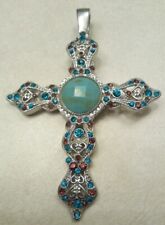 HUGE Vintage New religious Christian Bejeweled Cross Necklace Pendant Enhancer picture