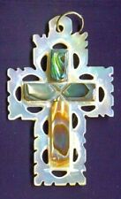 Large Lovely Vintage Abalone Mother Of Pearl Cross Necklace From Jerusalem #34 picture