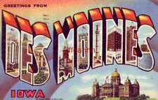 GREETINGS FROM DES MOINES, IA various views within letters 1948 picture
