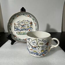 Vtg Burleigh Ware B&L Cup Saucer Farmers Arms God Speed the Plough Mug Pottery picture