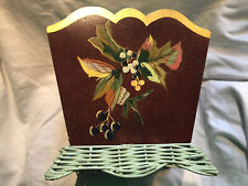 Tracy Porter Wood Wicker Box Hand Painted Burgundy Gold Green Scalloped picture