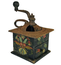 Antique Wood Hand Crank COFFEE MILL GRINDER Farmhouse Primitive Dovetail Cast picture