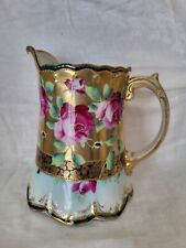 Antique Nippon small pitcher heavy gold with roses handpainted 6