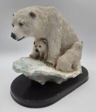 Resin Polar Bear w/Two Cubs Figurine on Wooden Base picture