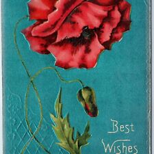 c1910s Blue Silver Best Wishes Red Poppy Flower Glistens PC Little Sioux IA A177 picture
