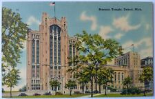 Masonic Temple Temple Ave Detroit Michigan MI Linen Postcard  picture