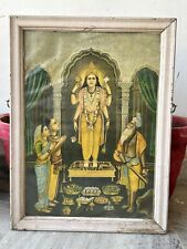 Antique Old Rare Hindu God Shreeman Narayan Lithograph Germany Printed Framed picture