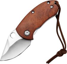 Stubby Pocket Knife with Wood Handle, Small Folding Lock Blade, Leaf Blade, NEW picture