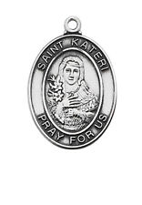 St Kateri Medal Sterling Silver Pendant 18 In Necklace Christian Catholic Chain picture