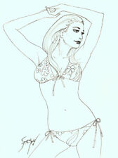 Playboy Artist Doug Sneyd Signed Original Art Sketch Girl w/ Floral Bikini  picture