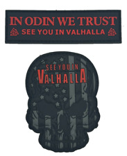 2 PIECE BLACK See You Valhalla Ticket Skull Odin Viking Patch PVC SET picture
