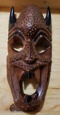 Vintage Filipino Thailand Dragon Hand Carved Horned Wood Mask Tribal ~12” X ~6” picture