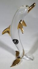 Beautiful Solid Clear Hand Blown Glass Dolphin with 22KT. Gold Trim picture